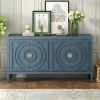 TREXM Retro Sideboard door with Circular Groove Design Round Metal Door Handle for Entrance, Dinning Room, Living Room (Antique Blue)