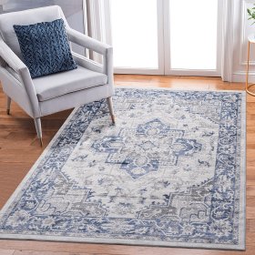 NAAR MARFI Collection 5X7 Blue/Grey/Oriental Non-Shedding Living Room Bedroom Dining Home Office Stylish and Stain Resistant Area Rug