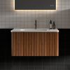 Striped Walnut Bathroom Vanity with White Ceramic Sink, Wall Mounted Floating Bathroom Vanity for Modern Bathroom