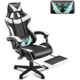 White Gaming Chairs with Footrest, Video Game Chairs for Adults Teens, Lumbar Support Adjustable Recliner Chair(Polar White)
