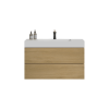 U042-Alice36-106 Alice 36" Oak Bathroom Vanity with Black Sink, Large Storage Wall Mounted Floating Bathroom Vanity for Modern Bathroom