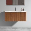 U048-Etna36W-305 Etna 36" Striped Walnut Bathroom Vanity with White Ceramic Sink, Wall Mounted Floating Bathroom Vanity for Modern Bathroom