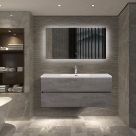 47'' Wall Mounted Single Bathroom Vanity in Ash Gray With White Solid Surface Vanity Top