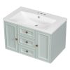 30" Wall Mounted Bathroom Vanity with Sink Combo, Functional Drawer, Solid Wood & MDF Board & Ceramic