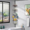 Stainless Steel Corner Shower Caddy Tension Pole Organizer Bathroom Shelf Stand Bathtub Storage Rack Non-Slip Design Rustproof