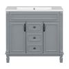 36'' Bathroom Vanity with Top Sink, Grey Mirror Cabinet, Modern Bathroom Storage Cabinet with 2 Soft Closing Doors and 2 Drawers
