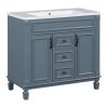 36'' Bathroom Vanity with Top Sink, Royal Blue Mirror Cabinet, Modern Bathroom Storage Cabinet with 2 Soft Closing Doors and 2 Drawers