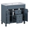 36'' Bathroom Vanity with Top Sink, Royal Blue Mirror Cabinet, Modern Bathroom Storage Cabinet with 2 Soft Closing Doors and 2 Drawers