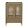 24" Bathroom Vanity without Sink, Base Only, Rattan Cabinet with Doors and Drawer, Solid Frame and MDF Board, Natural