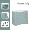 36" Bathroom Vanity without Sink, Cabinet Base Only, One Cabinet and Six Drawers, Green