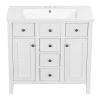36" Bathroom Vanity with Ceramic Basin, Two Cabinets and Five Drawers, Solid Wood Frame, White (OLD SKU: SY999202AAK)