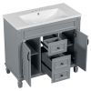 36'' Bathroom Vanity with Top Sink, Grey Mirror Cabinet, Modern Bathroom Storage Cabinet with 2 Soft Closing Doors and 2 Drawers