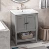 [VIDEO] 24" Grey Modern Sleek Bathroom Vanity Elegant Ceramic Sink with Solid Wood Frame Open Style Shelf (OLD SKU: JL000004AAE)