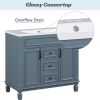 36'' Bathroom Vanity with Top Sink, Royal Blue Mirror Cabinet, Modern Bathroom Storage Cabinet with 2 Soft Closing Doors and 2 Drawers