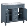 36'' Bathroom Vanity with Top Sink, Royal Blue Mirror Cabinet, Modern Bathroom Storage Cabinet with 2 Soft Closing Doors and 2 Drawers