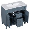 36'' Bathroom Vanity with Top Sink, Royal Blue Mirror Cabinet, Modern Bathroom Storage Cabinet with 2 Soft Closing Doors and 2 Drawers