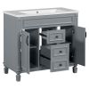 36'' Bathroom Vanity with Top Sink, Grey Mirror Cabinet, Modern Bathroom Storage Cabinet with 2 Soft Closing Doors and 2 Drawers