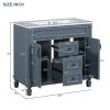 36'' Bathroom Vanity with Top Sink, Royal Blue Mirror Cabinet, Modern Bathroom Storage Cabinet with 2 Soft Closing Doors and 2 Drawers