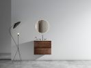 Wall Mount 24" Walnut Bathroom Vanity with Ceramic Sink with three faucet holes, Large Storage Floating Bathroom Vanity for Modern Bathroom
