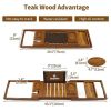 Teak Bath Tray Tub Organizer Book Tablet Wine Glass Cup Towel Holder Adjustable Premium Quality Bathtub Caddy Unique Design