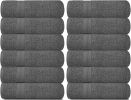 12 Pack Resort Collection Soft Washcloth Face Body Towel Set 12x12 Luxury Hotel Plush Absorbent Cotton Wash Clothes Smoke Grey