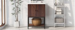 [Viedo]24" inch Walnut Finish Bathroom Vanity Cabinet with 2 Soft-Close Doors, Open Storage