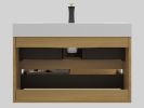 U042-Alice36-106 Alice 36" Oak Bathroom Vanity with Black Sink, Large Storage Wall Mounted Floating Bathroom Vanity for Modern Bathroom