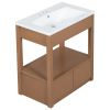 30" Bathroom Vanity with Sink Top, Bathroom Cabinet with Open Storage Shelf and Two Drawers, Brown