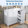 36 Inch Modern Bathroom Vanity with USB Charging, Two Doors and Three Drawers Bathroom Storage Vanity Cabinet