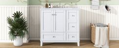 36 Inch Modern Bathroom Vanity with USB Charging, Two Doors and Three Drawers Bathroom Storage Vanity Cabinet