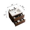 Wall Mount 24" Walnut Bathroom Vanity with Ceramic Sink with three faucet holes, Large Storage Floating Bathroom Vanity for Modern Bathroom