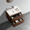 Wall Mount 24" Walnut Bathroom Vanity with Ceramic Sink with three faucet holes, Large Storage Floating Bathroom Vanity for Modern Bathroom