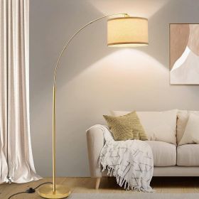 Arc floor lamps for living room, Dimmable Floor Lamp with Adjustable Head, Black Finish Modern Floor Lamp, Over Couch Tall (Lampshade Color: Gold (NOT Dimmable))
