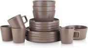 Stone Lain Coupe Dinnerware Set, Service For 4, Matte Brown