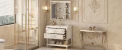 36'' Bathroom Vanity with Medicine Cabinet, Modern Mirror Cabinet with Adjustable Shelf, Bathroom Storage Cabinet with 4 Drawers
