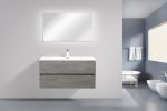 36'' Wall Mounted Single Bathroom Vanity in Ash Gray With White Solid Surface Vanity Top